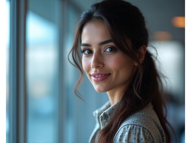 Portrait of Dr. Anya Sharma, a door design engineer, showcasing modern door technology.